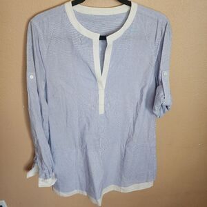 Michael Kors Blue White Cotton Pin Stripe Lined Shirt Dress Small